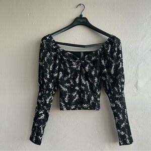 Anthropologie Women's Crop Long Sleeve Blouse Top Sweetheart Black Small NEW